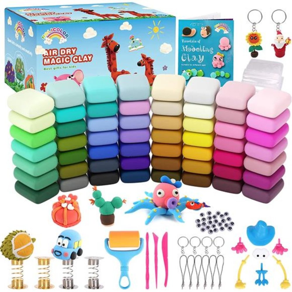 HOLICOLOR 56 Colors Air Dry Clay, Modeling Clay Kit Magic Clay with Tools
